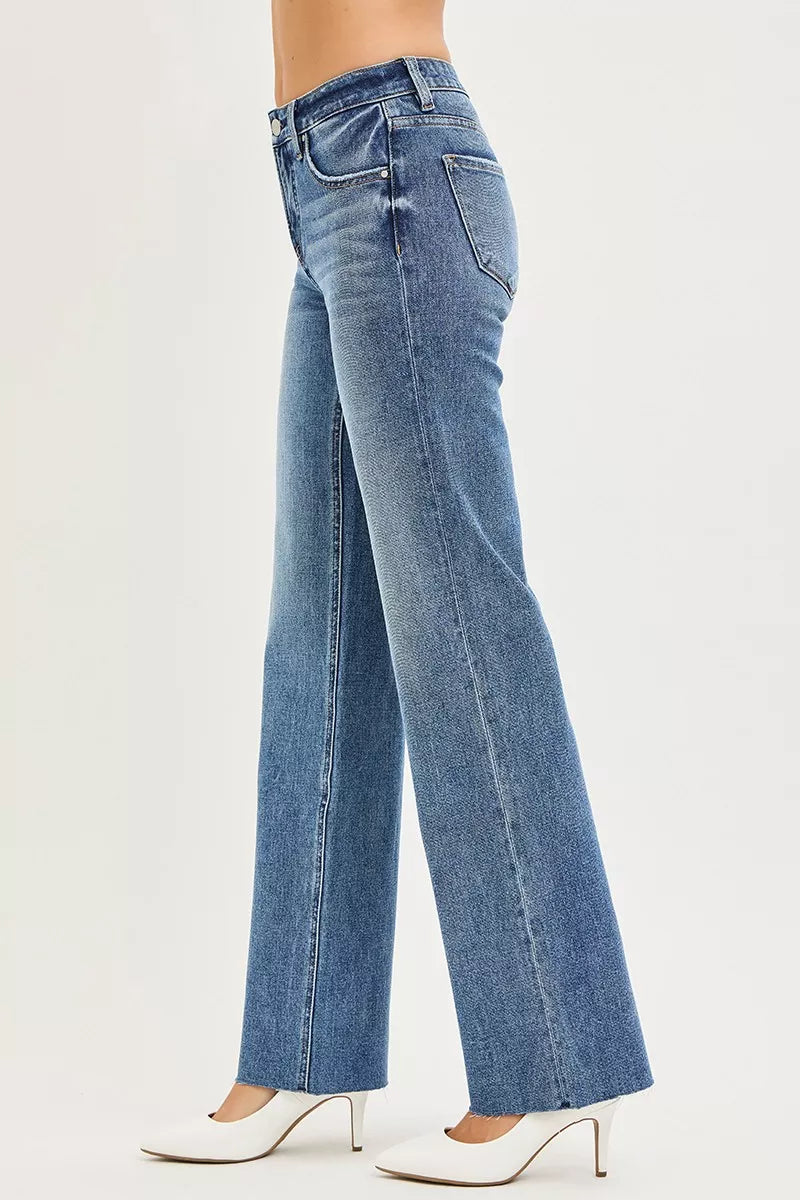 Dark Risen Tummy Control 4 Way Stretch Mid Rise Straight Jeans