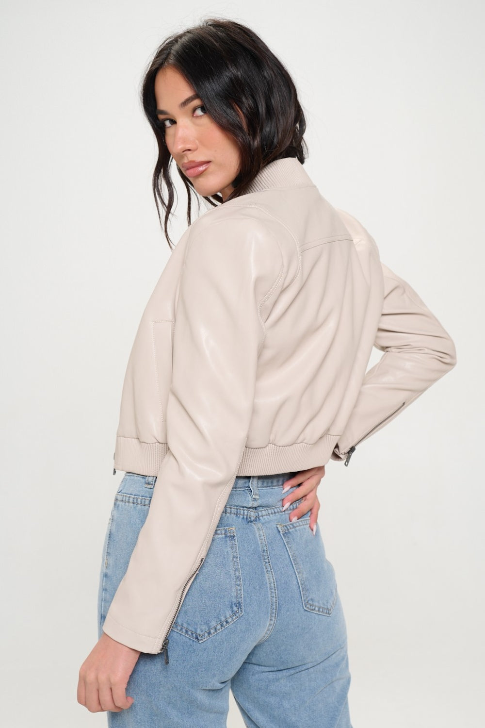 Cream Coalition La Zip Up Cropped Bomber Jacket 1
