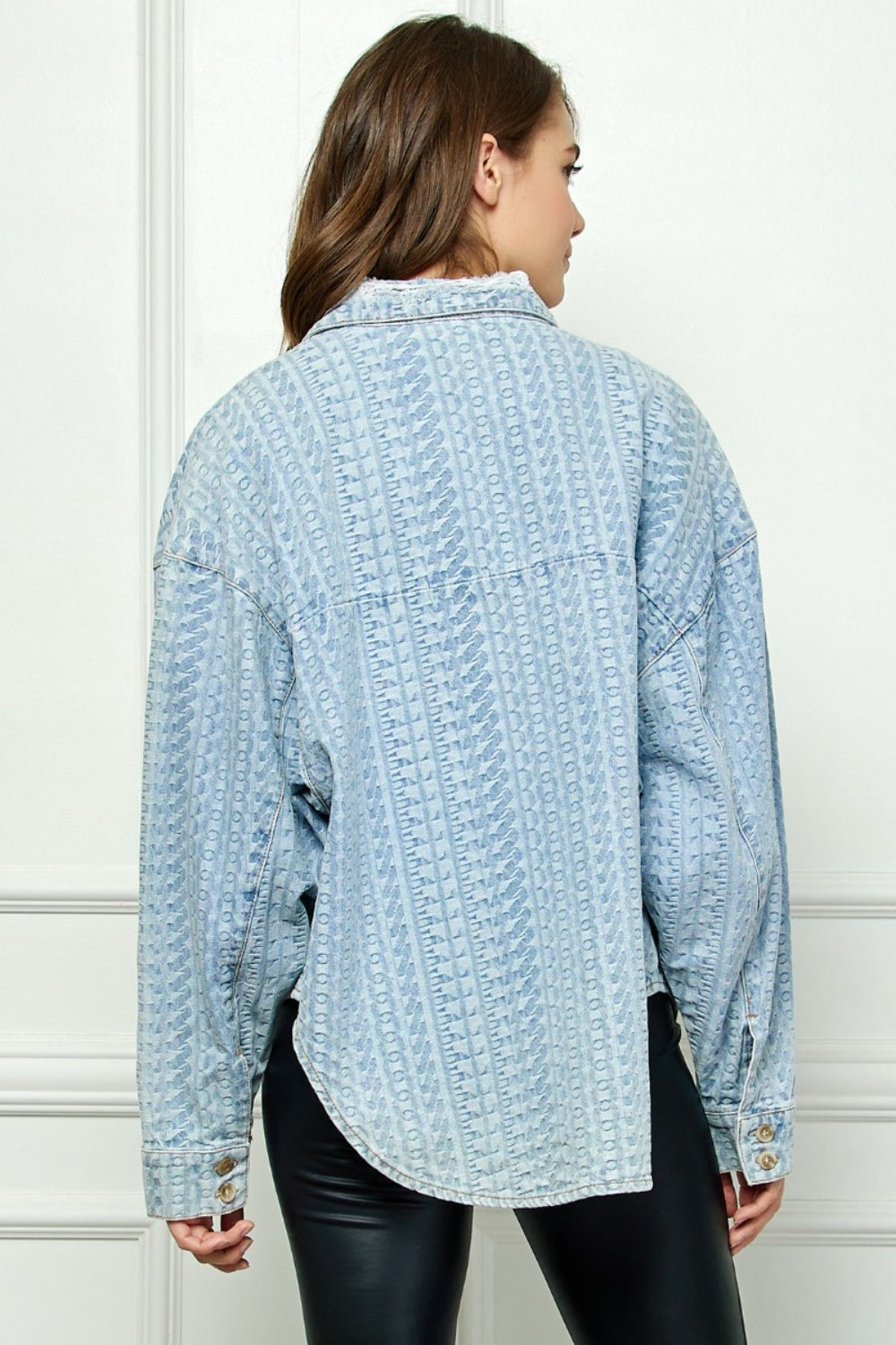 LT DENIM Veveret Button Up Dropped Shoulder Denim Top