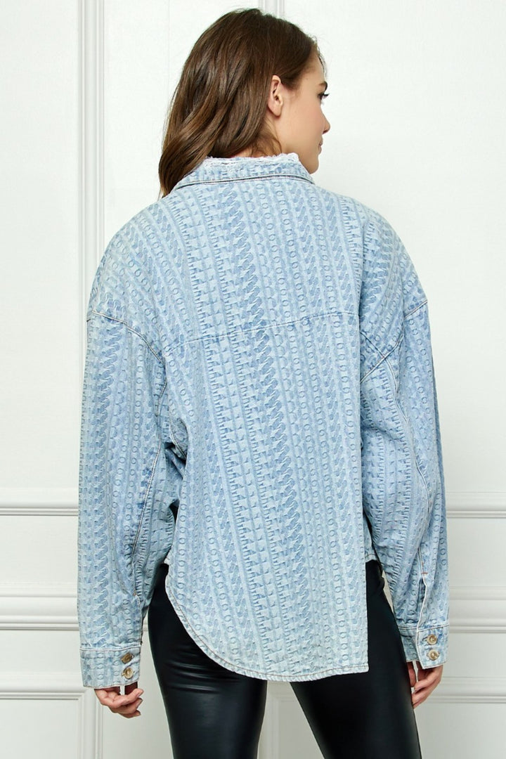 LT DENIM Veveret Button Up Dropped Shoulder Denim Top