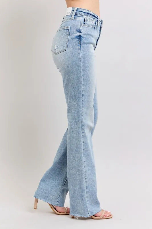 Lt Judy Blue Full Size Mid Rise Light Wash Dad Jeans Plus Size