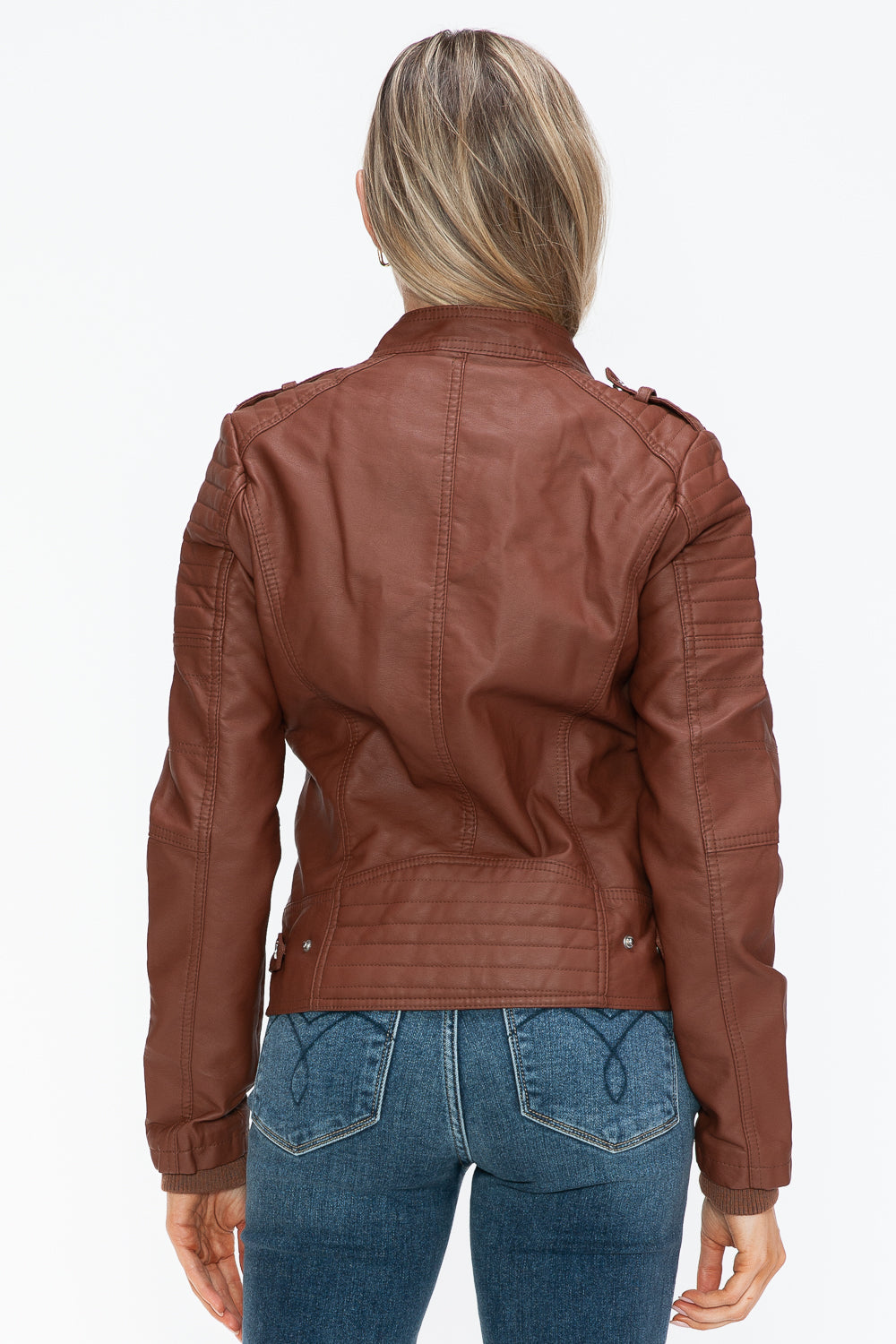 Brandy Snobbish Pu Leather Biker Jacket With Side Zip Pockets 4