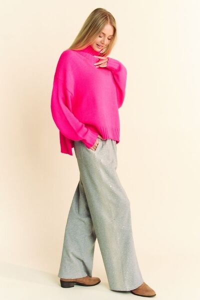 Davi Dani Rhinestone Elastic Waist Wide Leg Pants