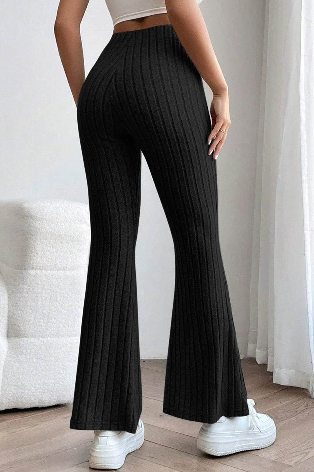 Black Basic Bae Full Size Ribbed High Waist Flare Pants
