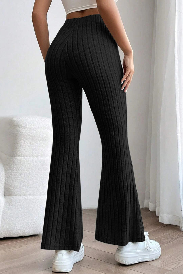 Black Basic Bae Full Size Ribbed High Waist Flare Pants