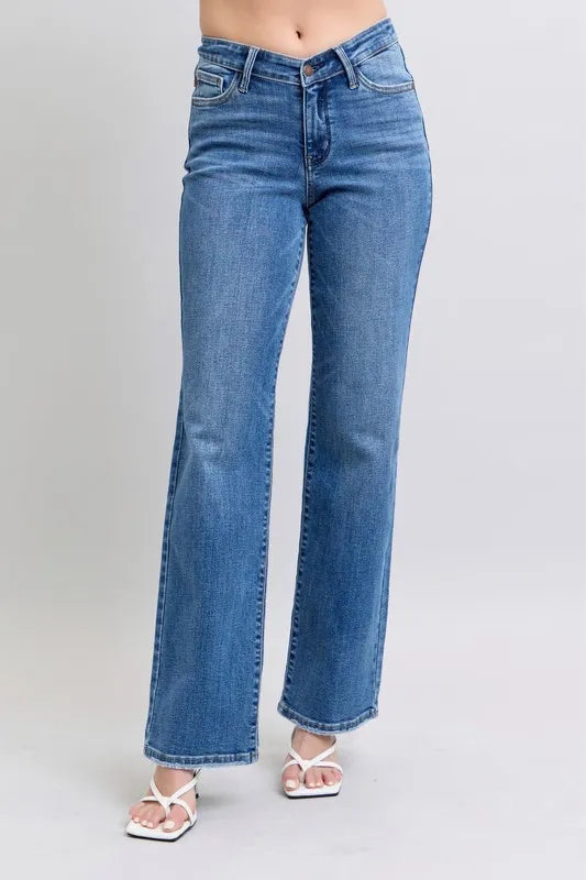 Dk Judy Blue Full Size High Waist V Front Vintage Wash Straight Jeans Plus Size