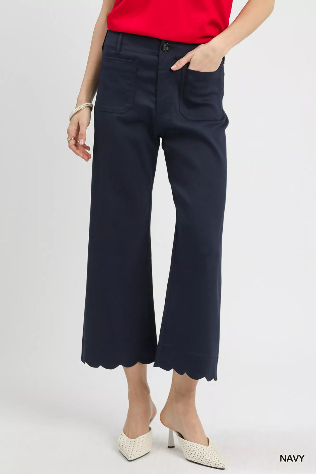 Navy Umgee Scallop Hem Wide Leg Pants