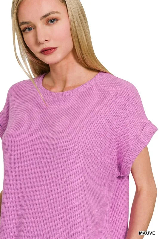 Zenana Rolled Sleeve Top And Pants Sweater Set
