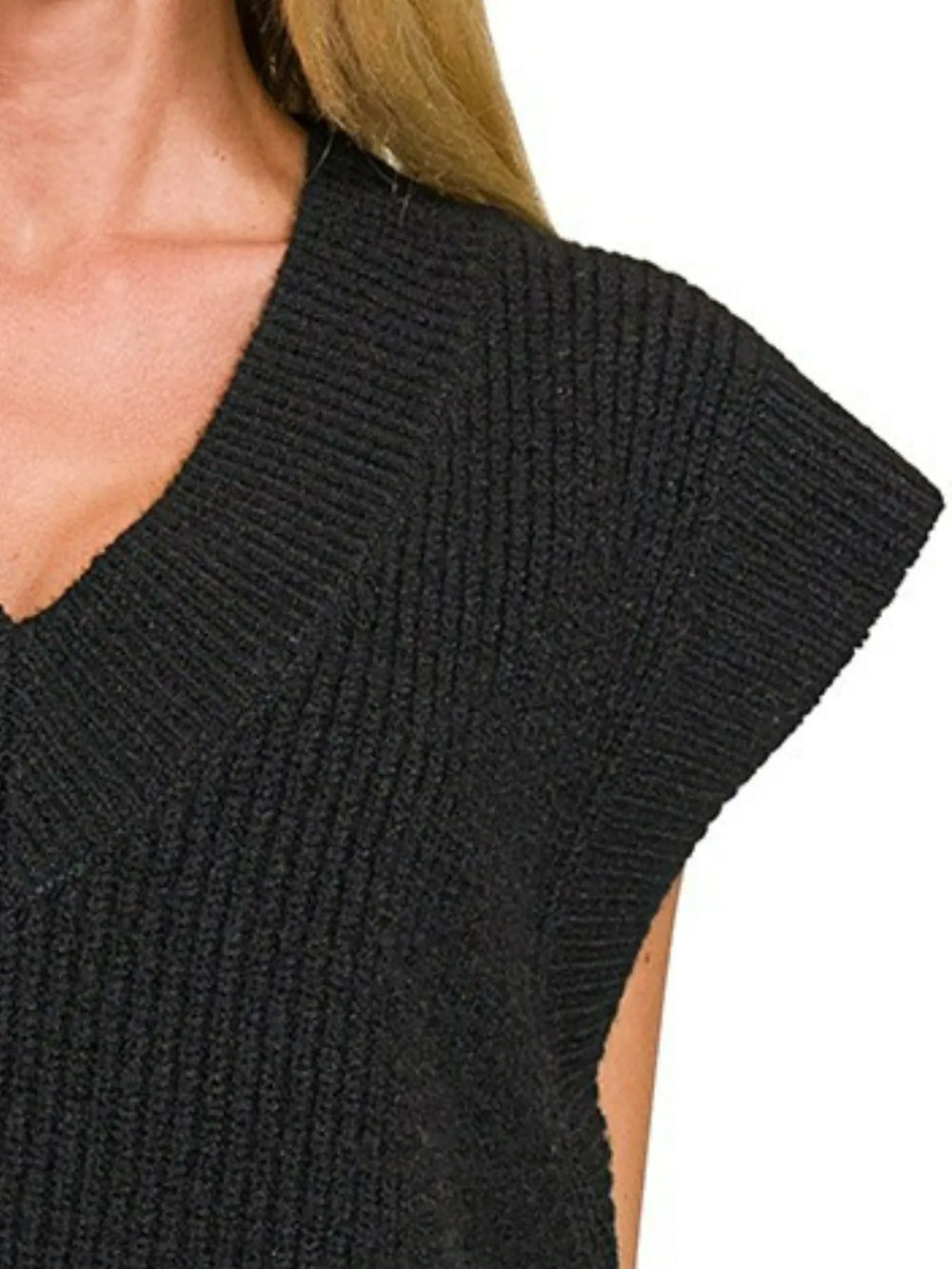 Black Zenana Oversized Sweater Vest With Side Slit 1