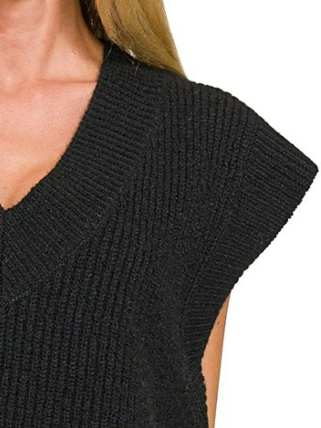 Black Zenana Oversized Sweater Vest With Side Slit 1