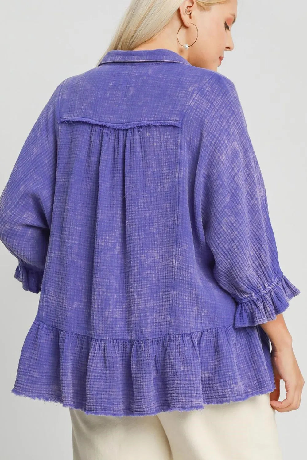 Electric Purple Umgee Plus Size Size Mineral Washed Cotton Gauze Top