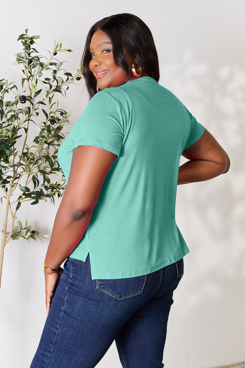 Gray Basic Bae Full Size Round Neck Short Sleeve T Shirt 2