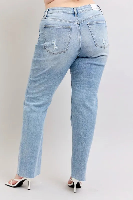 Lt Judy Blue Full Size Mid Rise Light Wash Dad Jeans Plus Size