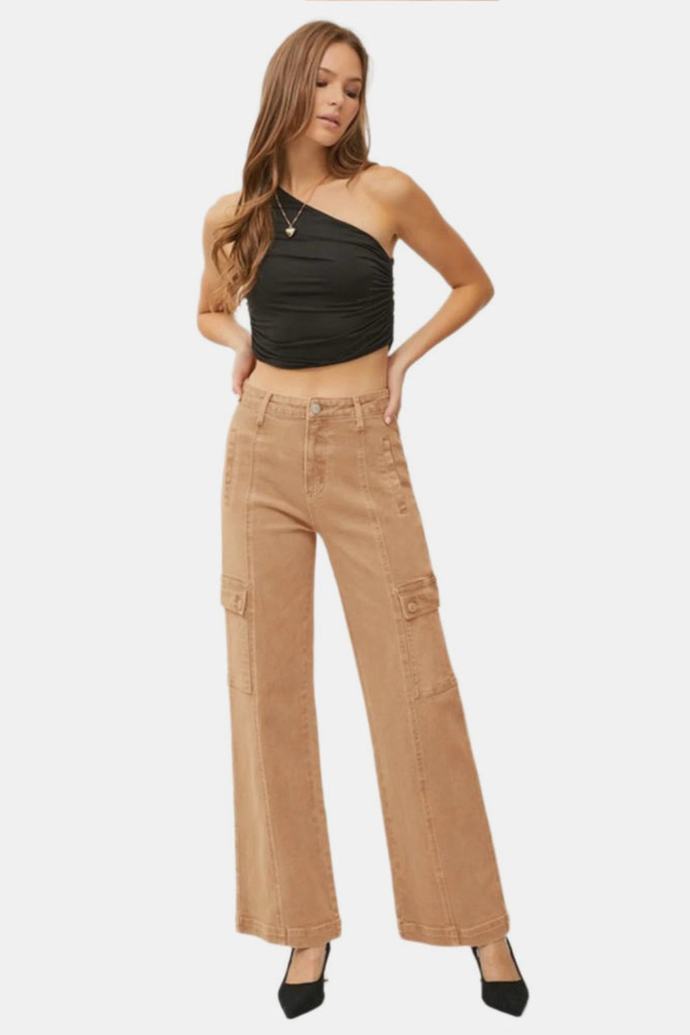Cocoa Risen Full Size High Rise Wide Leg Cargo Jeans