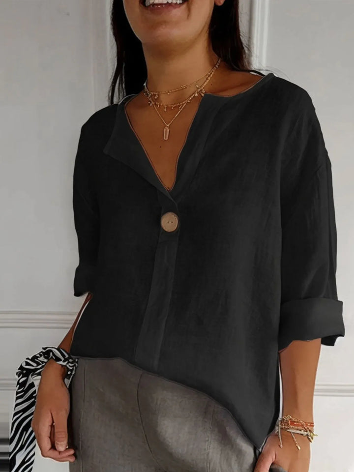 Apricot Full Size Linen Blend Notched Blouse Plus Size