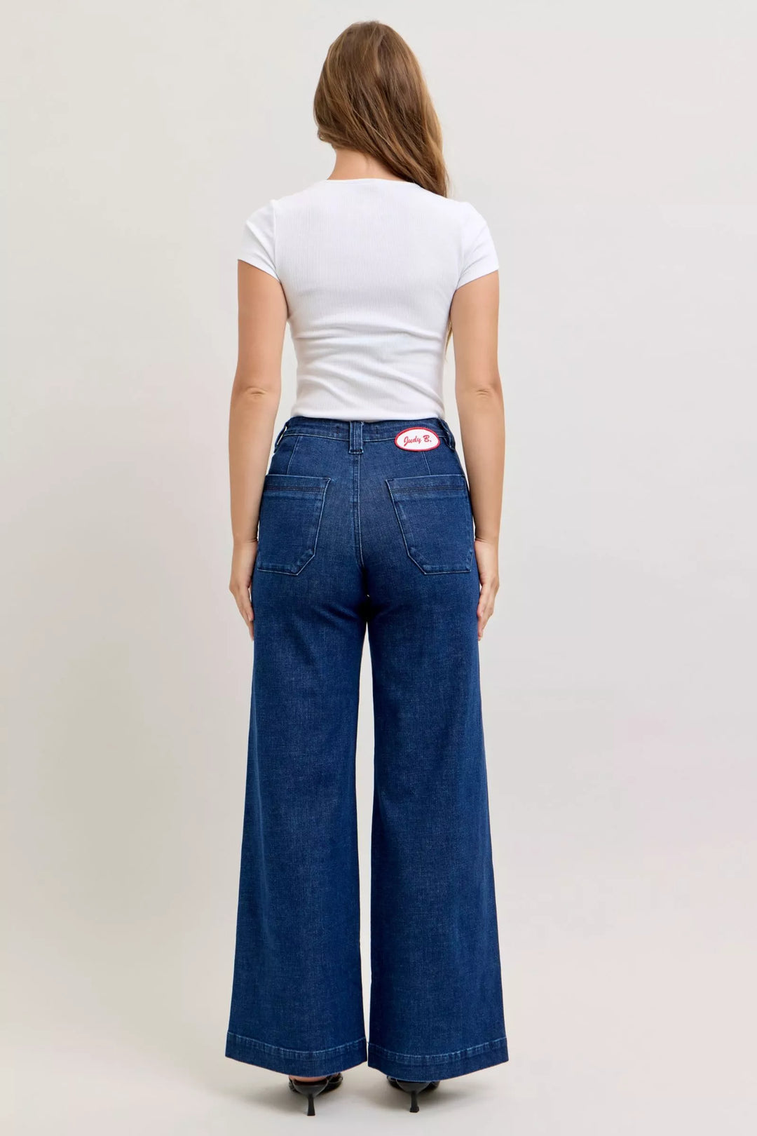 Dk Judy Blue High Waisted Retro Wide Jeans With Patch Pkts Twisted Seams