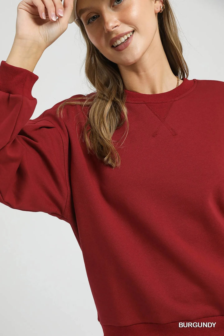 Umgee Round Neck Sweatshirt With Pleated Detail 1