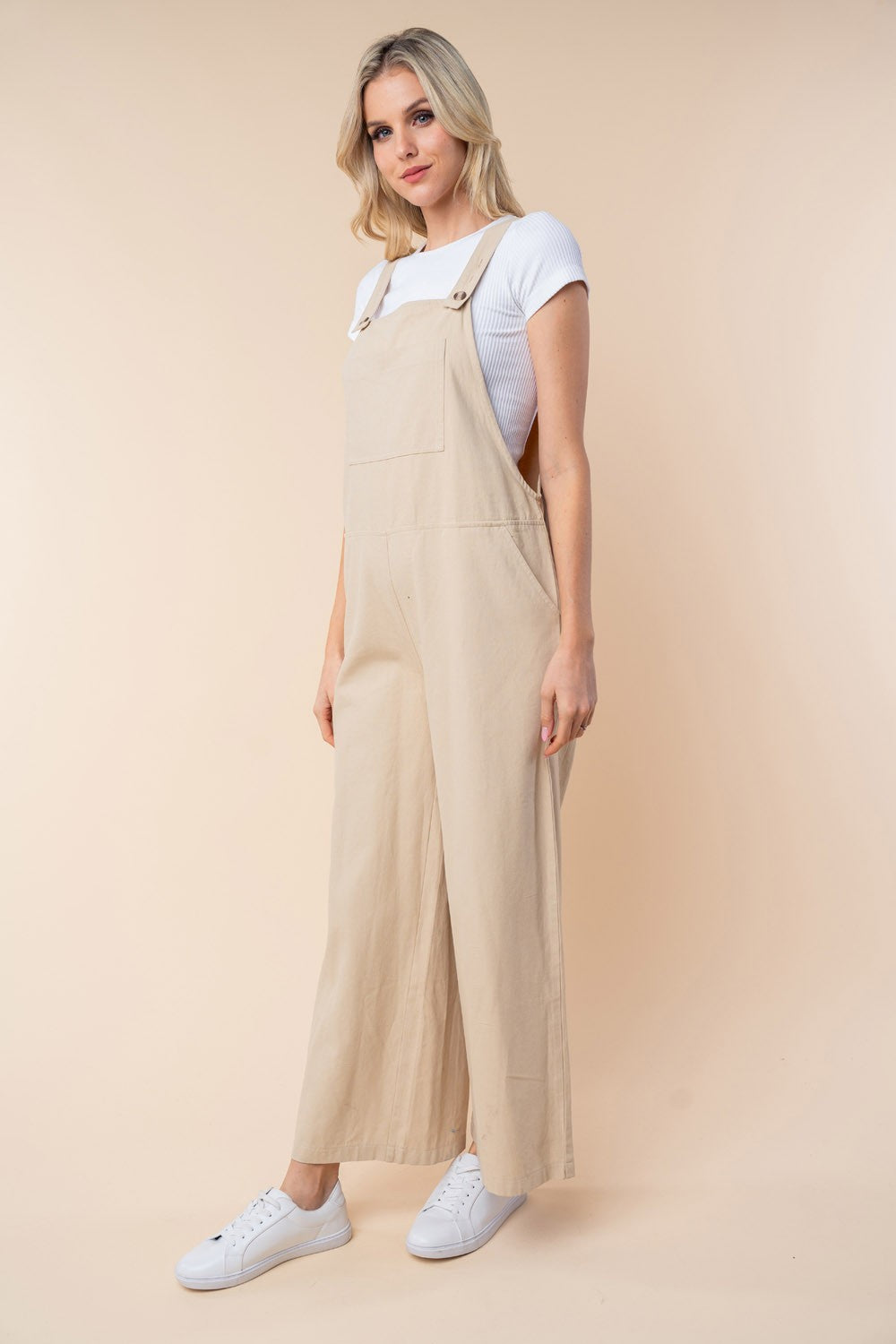 Oatmeal White Birch Sleeveless Wide Leg Jumpsuit