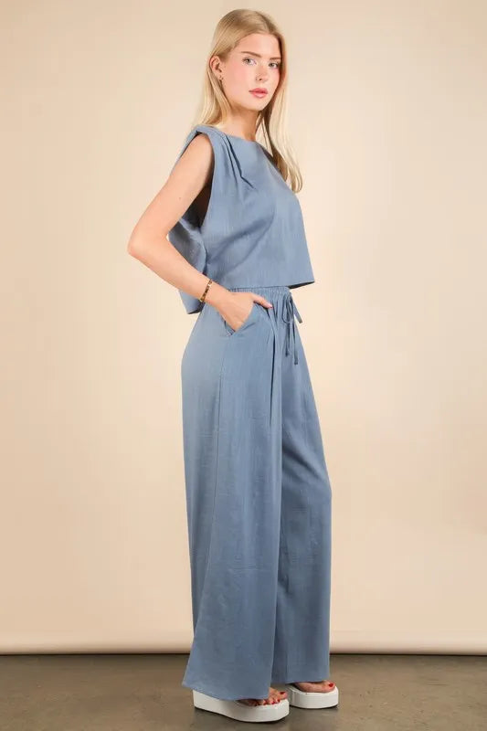 Denim Very J Solid Woven Top Pants Set 3