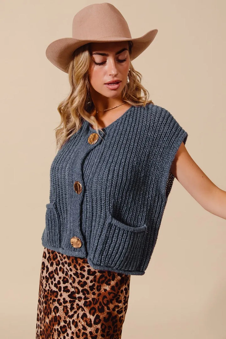 So Me Big Metal Button Front Sweater Vest 2