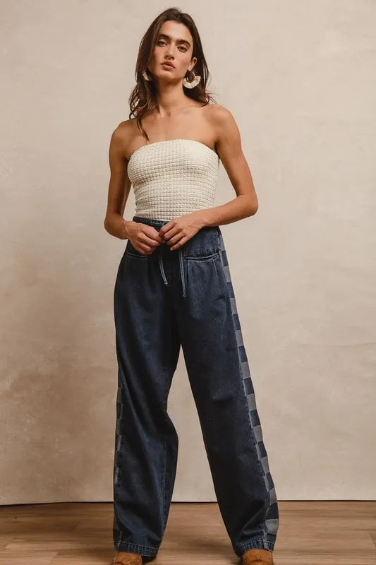 Denim Bibi Washed Denim Mix And Match Long Pants