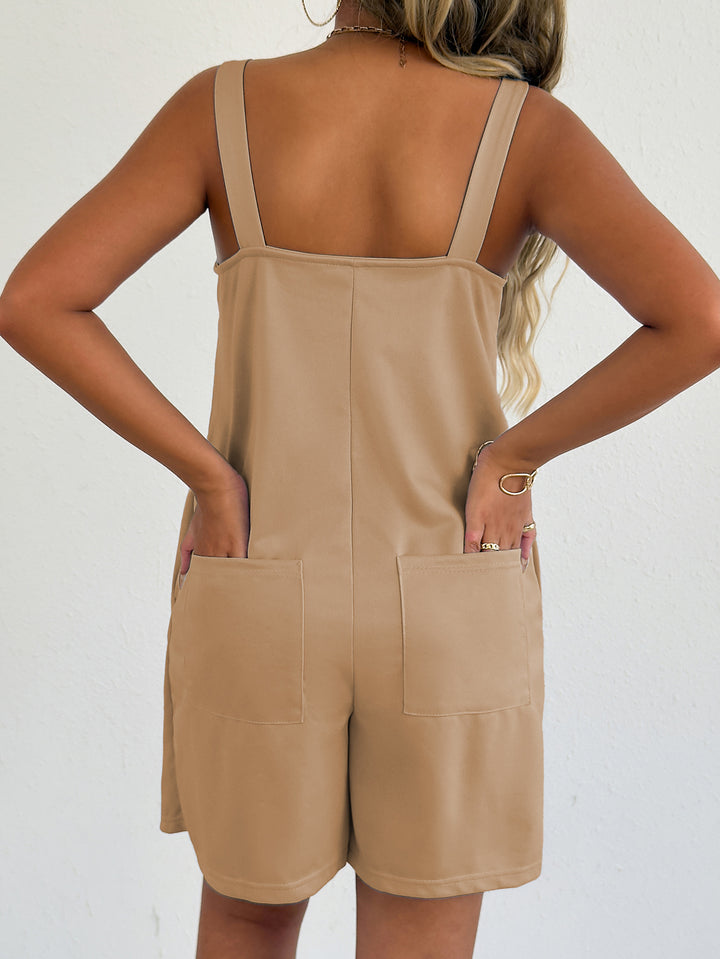 Fuchsia Pink Sleeveless Casual Romper With Side Pockets