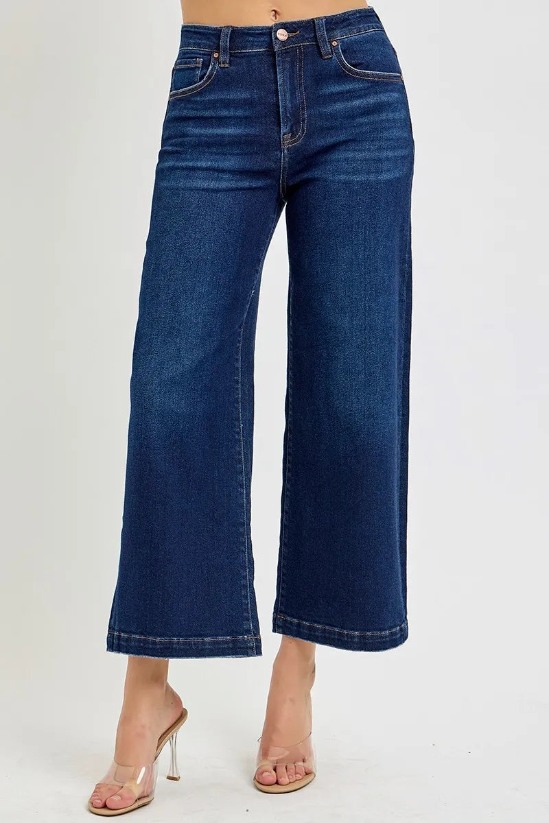 Dark Risen High Rise Crop Wide Jeans