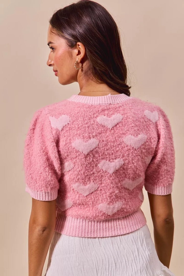 So Me All Over Heart Valentine Cropped Sweater