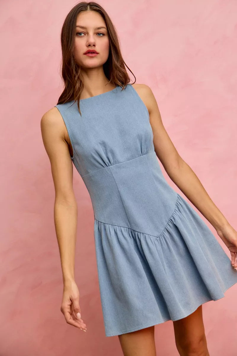 Lt Denim So Me Fit And Flare Sleeveless Denim Mini Dress