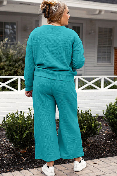 Lavender Double Take Full Size Textured Long Sleeve Top And Drawstring Pants Set