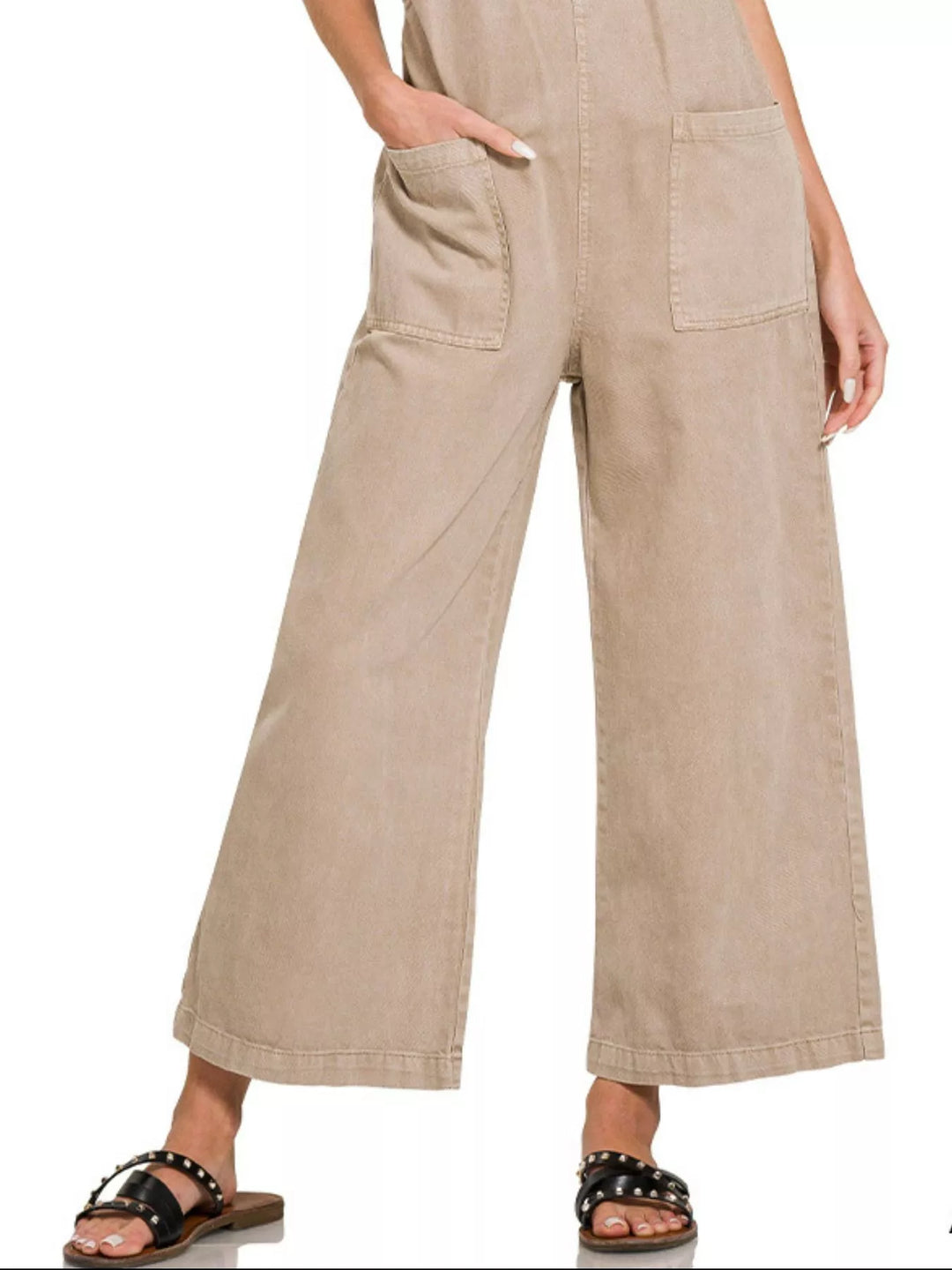 Ash Mocha Zenana Washed Knot Strap Pockets Jumpsuit 4