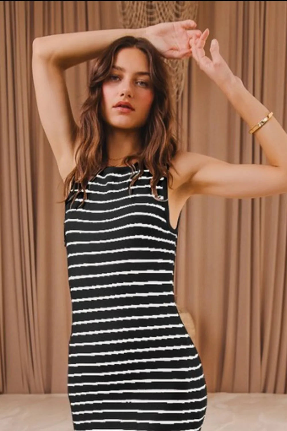 Black/Off White So Me Stripe Sleeveless Sweater Knit Maxi Dress With Ruffled Hem 3