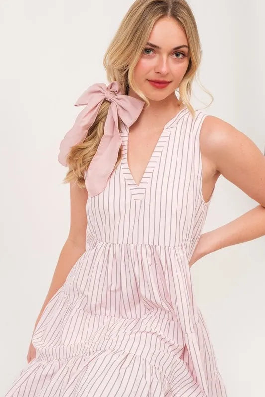 Lime N Chili Striped Sleeveless V Neck Tiered Dress 1
