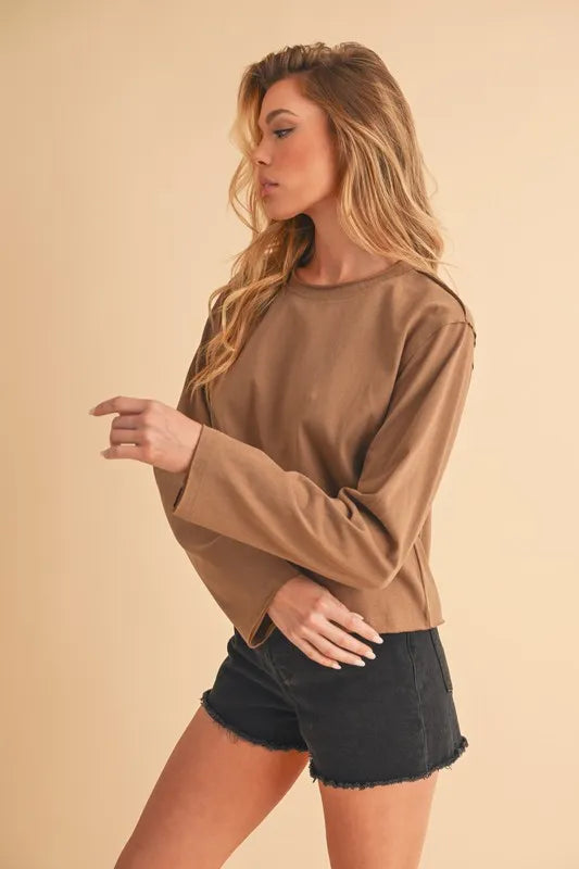 Mocha Aemi Co Round Neck Long Sleeve T Shirt