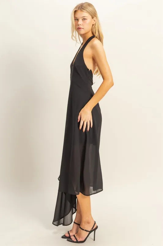 Black Hyfve Chiffon Halter Asymmetrical Hem Dress 2