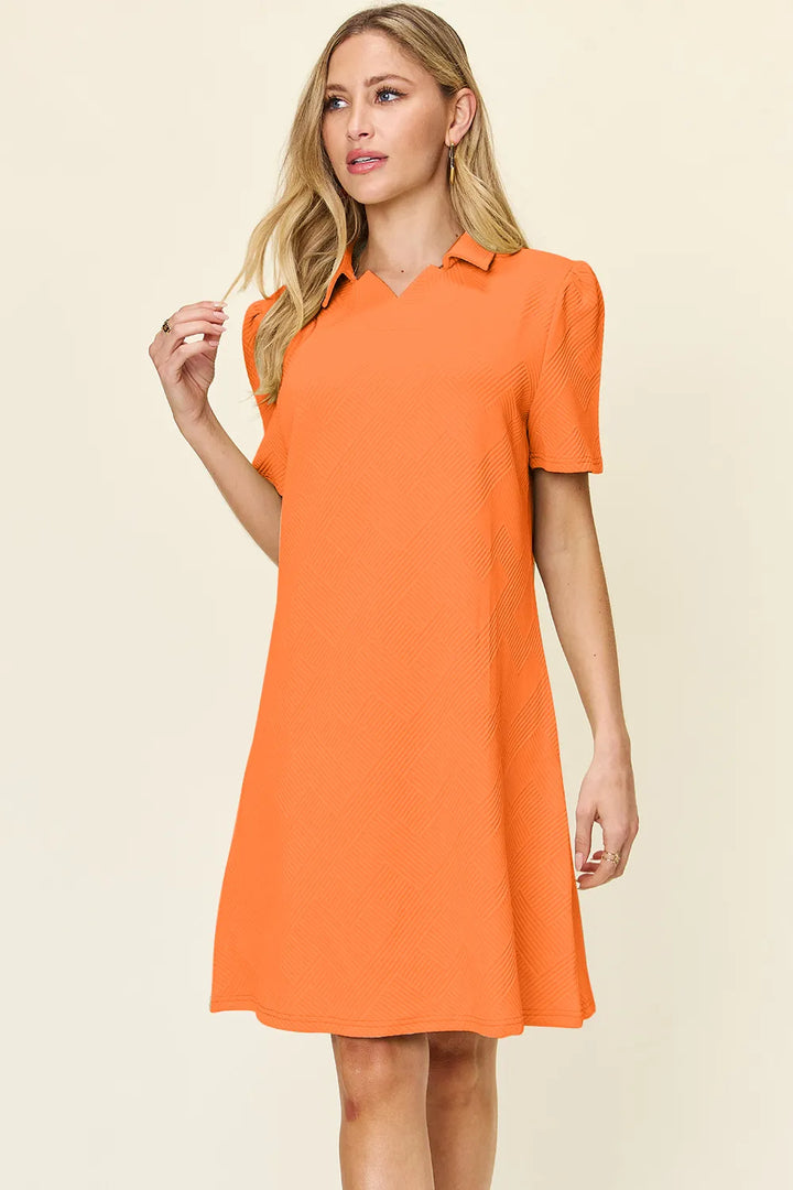 Cream Double Take Full Size Texture Collared Neck Short Sleeve Dress