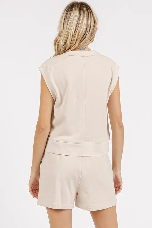 Mittoshop French Terry Crew Neck Top And Shorts Set 1