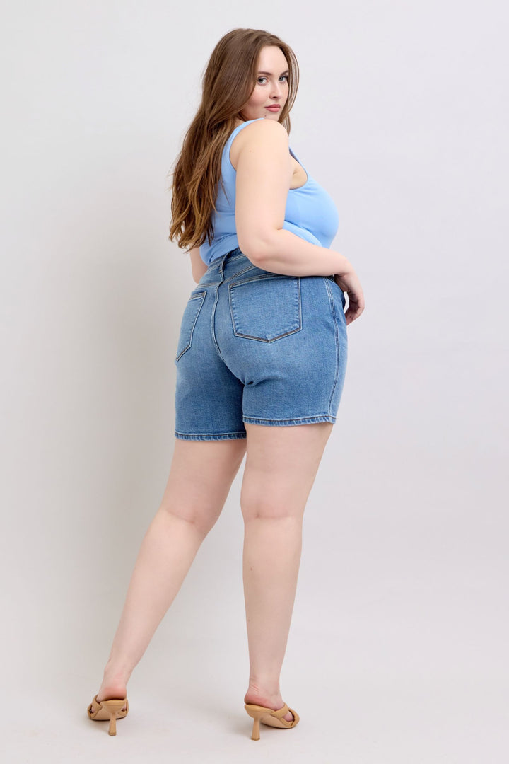 Judy Blue Full Size 2 Button Denim Shorts With Pockets Plus Size