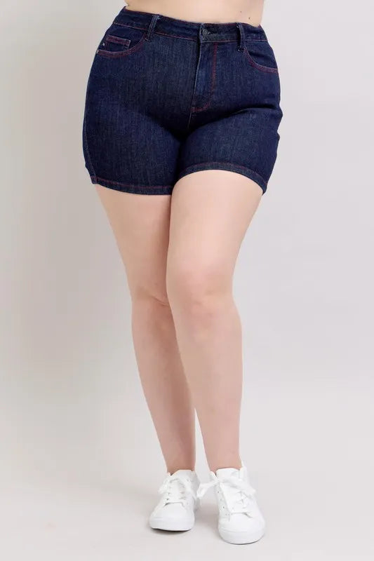 Dk Judy Blue Plus Size Hw Heart Shaped Pkts Red Contrast Thread Denim Shorts
