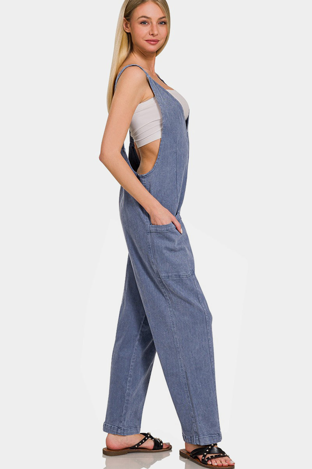 Black berry Zenana Pocketed Wide Strap Jumpsuit