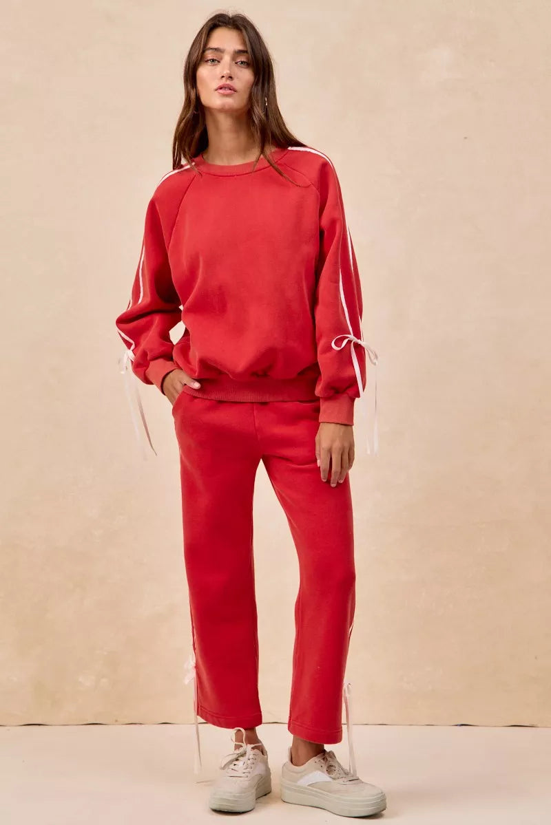 Bibi Side Lined Bow Details Fleece Sweatpants