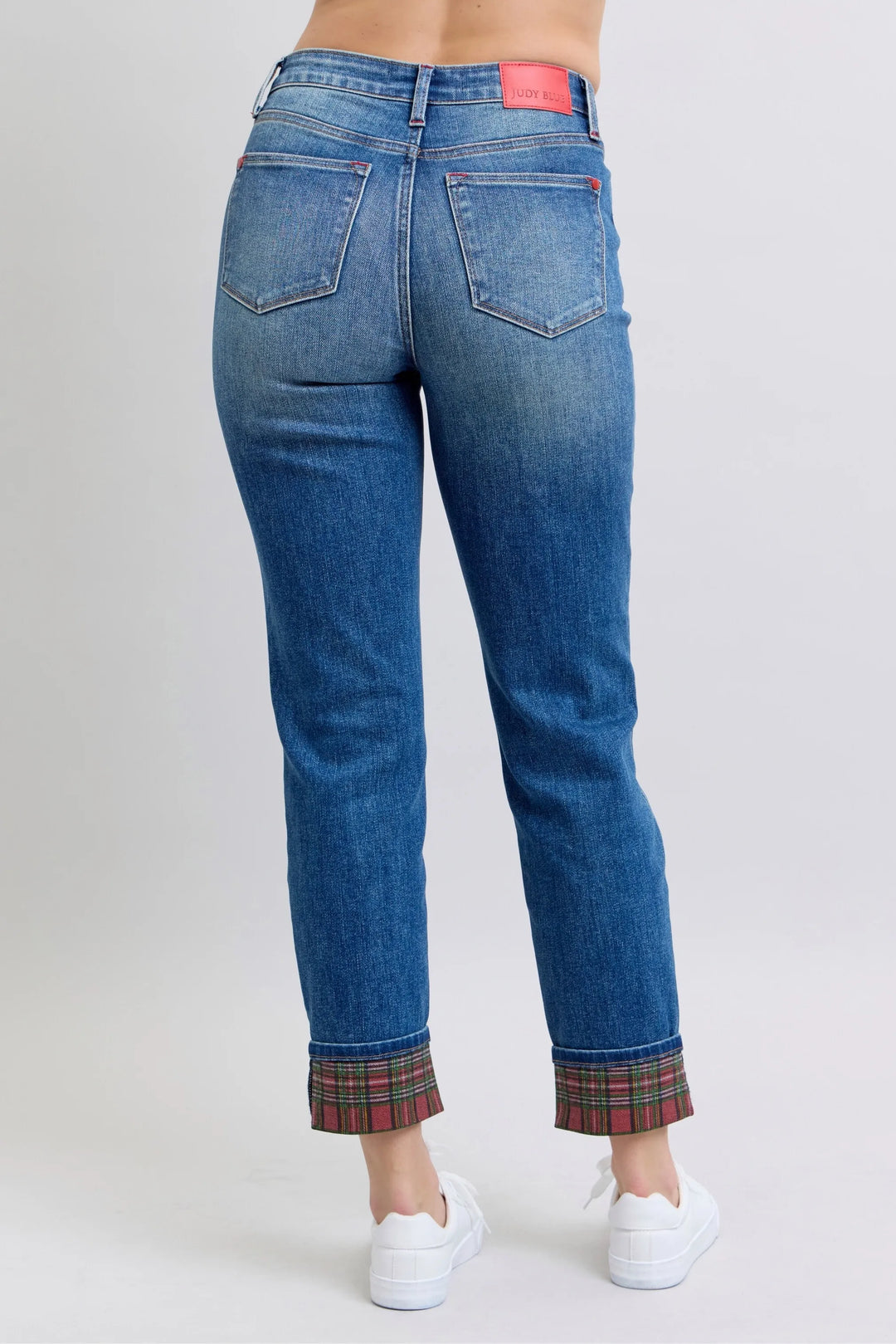 Medium Judy Blue Full Size Mr Plaid Print Cuff Bf Jeans Plus Size