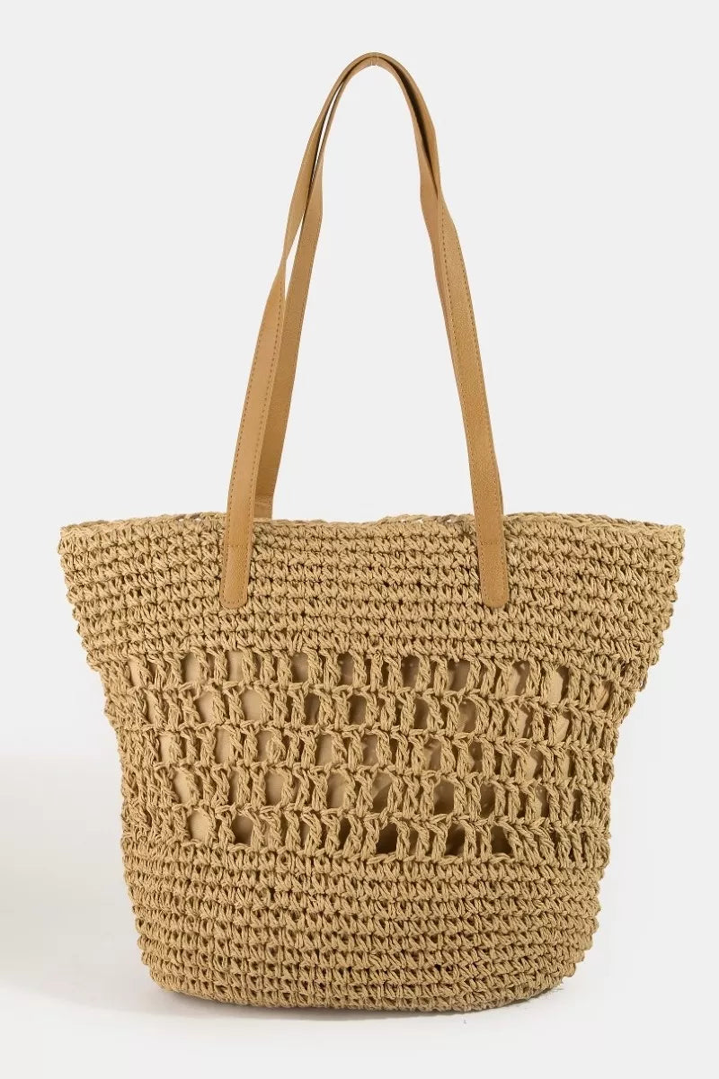 Ka Fame Intricate Straw Braided Large Tote Bag