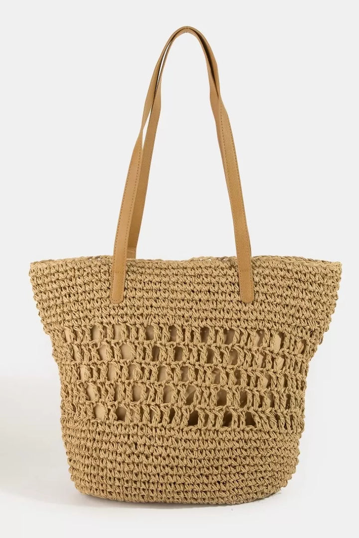 Ka Fame Intricate Straw Braided Large Tote Bag