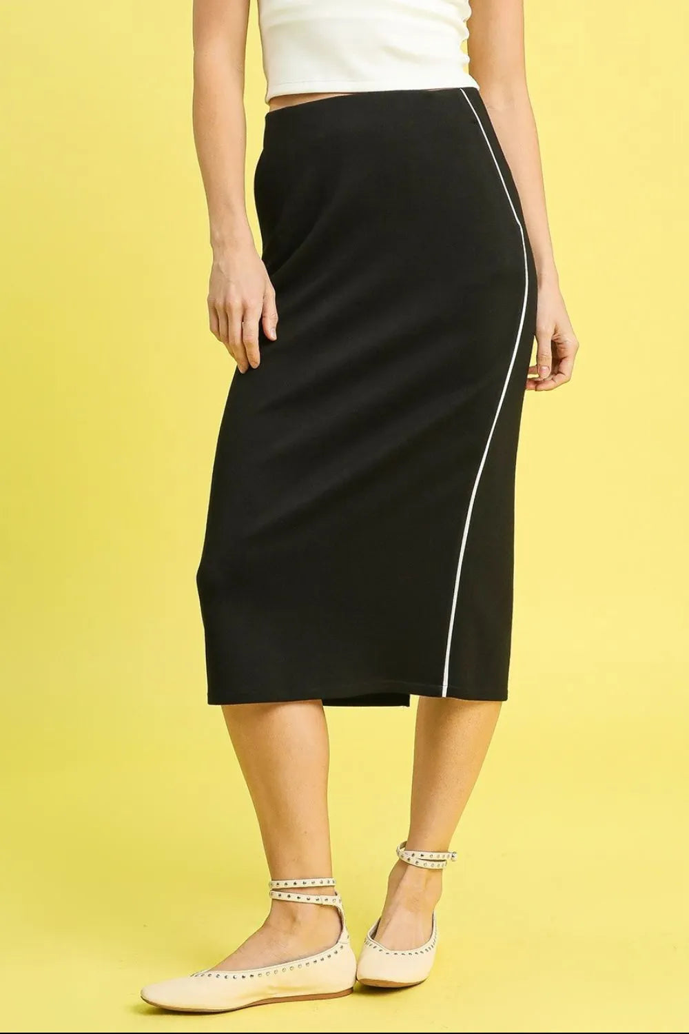 Black Umgee Midi Pencil Skirt With Contrast Piping Detail