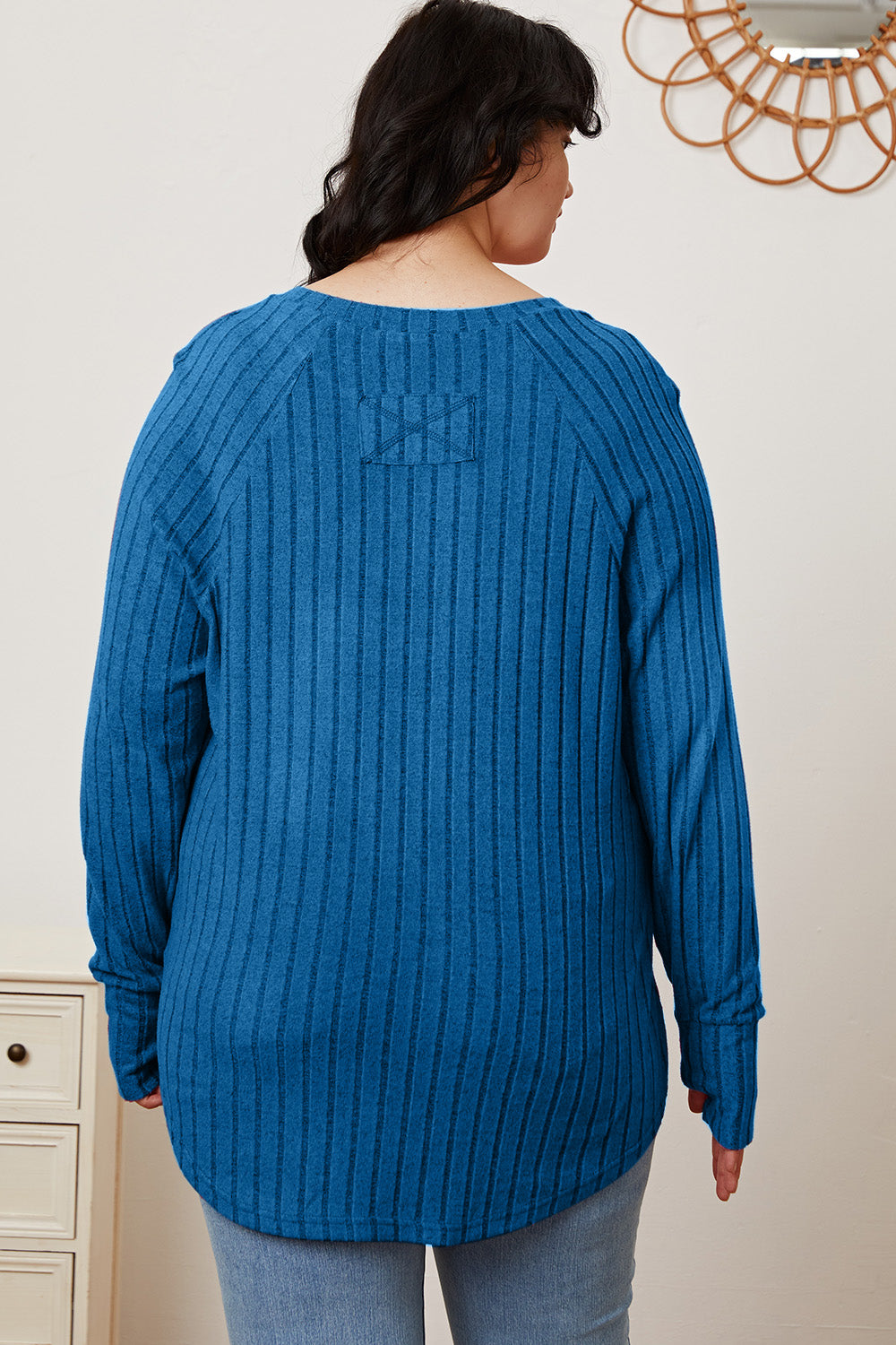 Sky Blue Basic Bae Full Size Ribbed Thumbhole Sleeve T Shirt