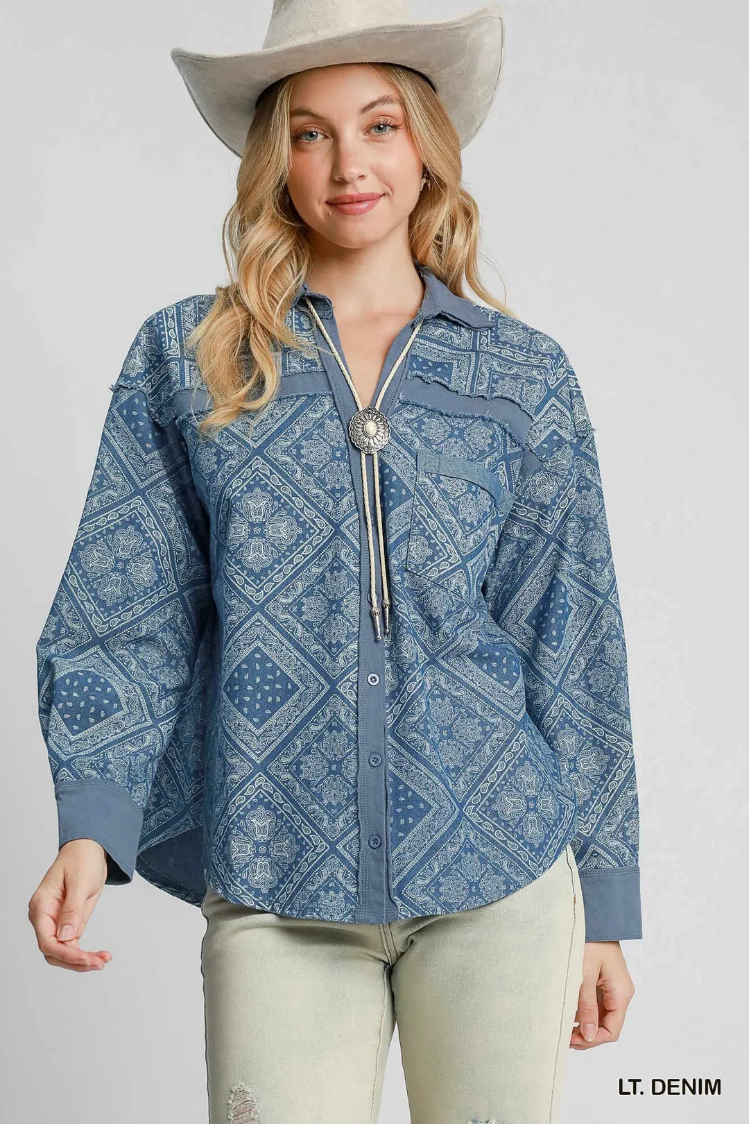 Lt. Denim Umgee Paisley Print Denim Shirt Jacket