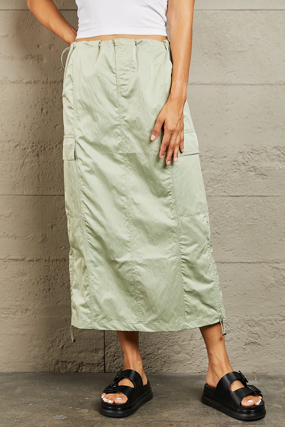 Light Green Hyfve Just In Time High Waisted Cargo Midi Skirt