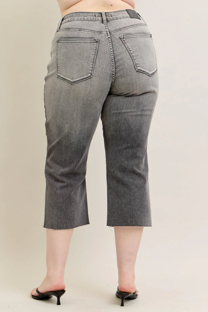 Gray Judy Blue Full Size Wide Leg Capris Jeans Plus Size
