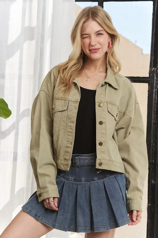 Adora Canvas Button Up Front Denim Jacket